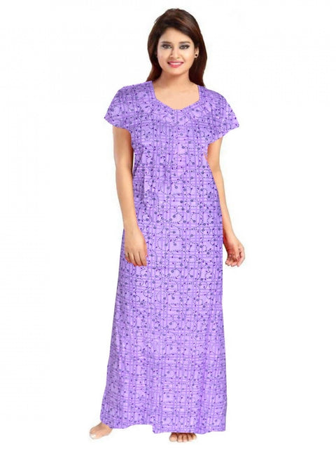 Generic Women's Cotton Printed Maxi Nighty (Lavender)