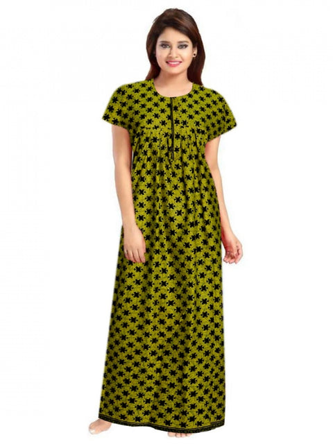 Generic Women's Cotton Printed Maxi Nighty (Green)