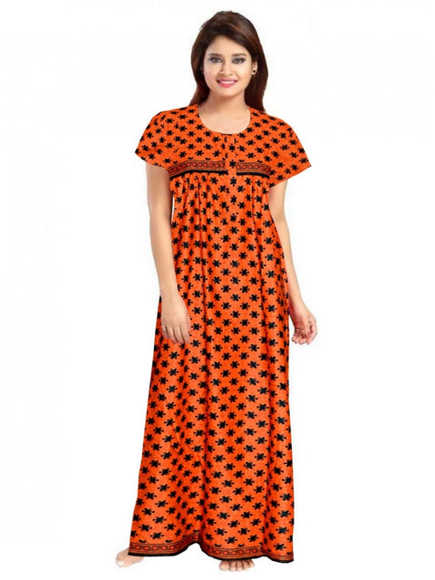 Generic Women's Cotton Printed Maxi Nighty (Orange)