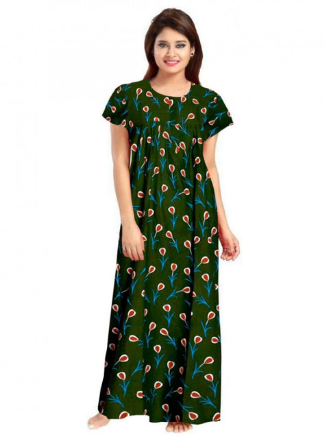 Generic Women's Cotton Printed Maxi Nighty (Green)