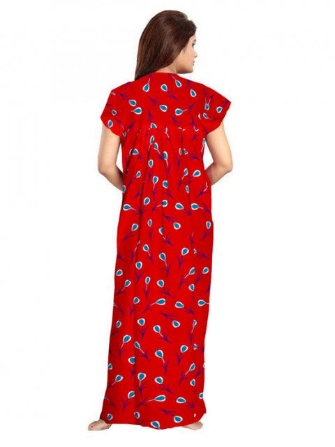 Generic Women's Cotton Printed Maxi Nighty (Red)