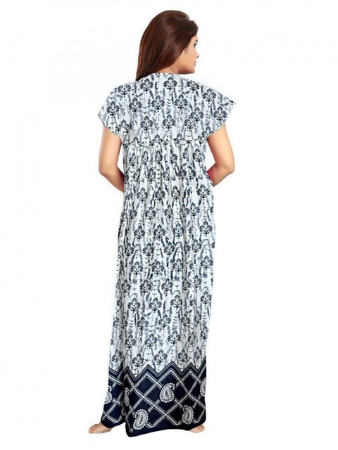 Generic Women's Cotton Printed Maxi Nighty (Navy Blue)