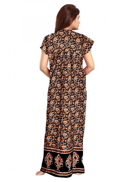 Generic Women's Cotton Printed Maxi Nighty (Brown)