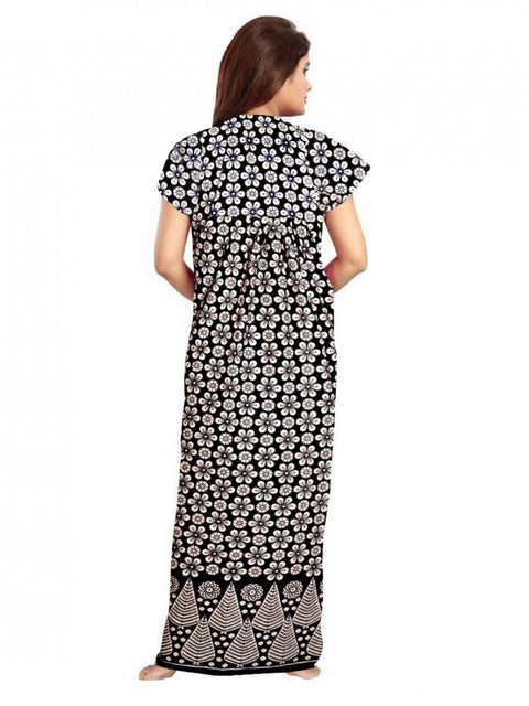 Generic Women's Cotton Printed Maxi Nighty (Black)