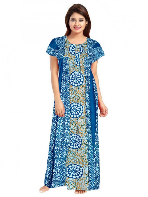 Generic Women's Cotton Printed Maxi Nighty (Blue)