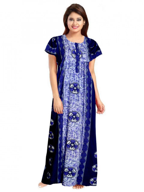 Generic Women's Cotton Printed Maxi Nighty (Blue)