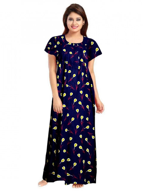 Generic Women's Cotton Printed Maxi Nighty (Purple)