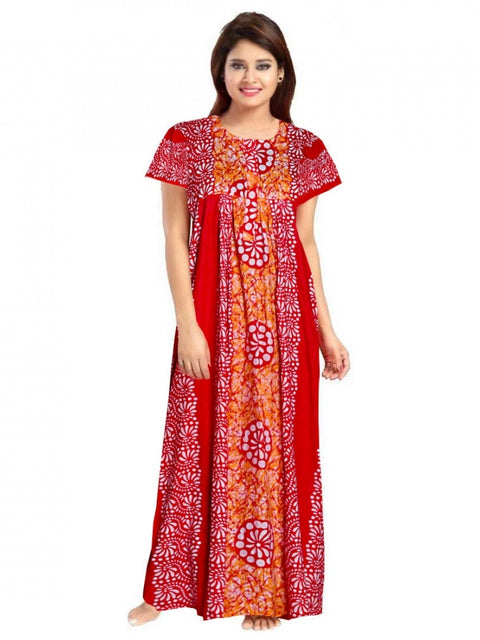 Generic Women's Cotton Printed Maxi Nighty (Red)