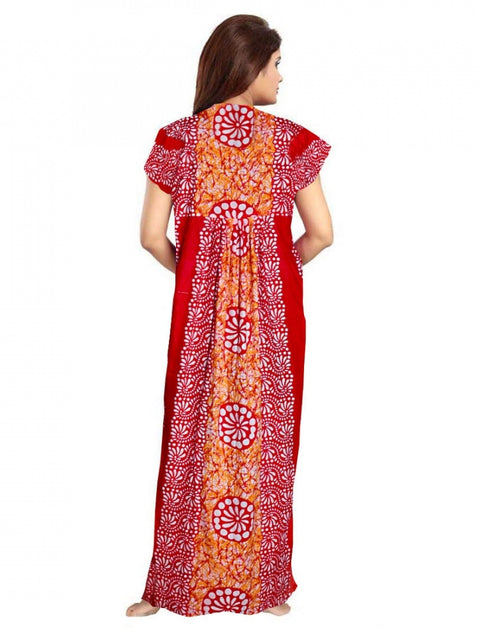 Generic Women's Cotton Printed Maxi Nighty (Red)