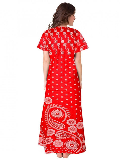 Generic Women's Cotton Printed Maxi Nighty (Red)