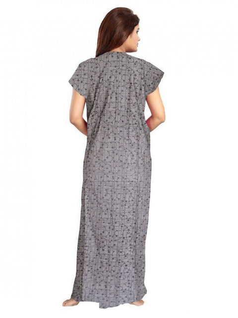 Generic Women's Cotton Printed Maxi Nighty (Grey)