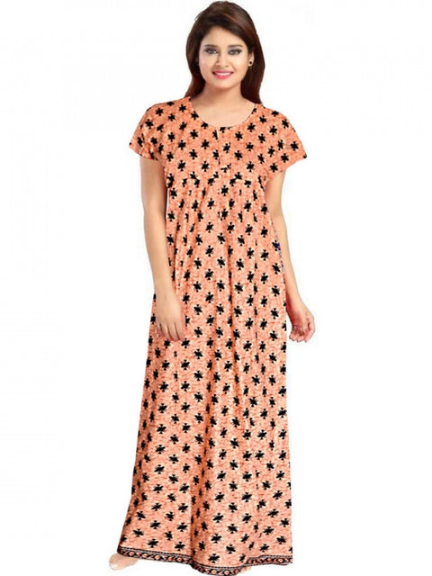 Generic Women's Cotton Printed Maxi Nighty (Peach)