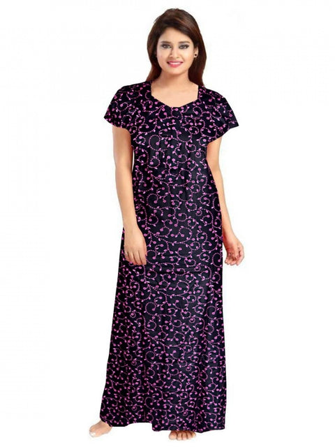 Generic Women's Cotton Printed Maxi Nighty (Purple)