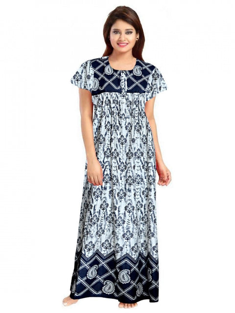 Generic Women's Cotton Printed Maxi Nighty (Navy Blue)