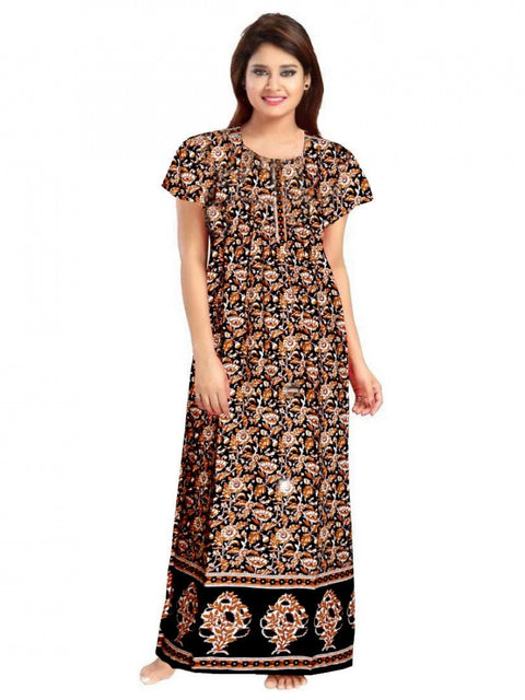Generic Women's Cotton Printed Maxi Nighty (Brown)