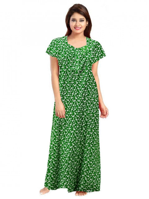 Generic Women's Cotton Printed Maxi Nighty (Green)