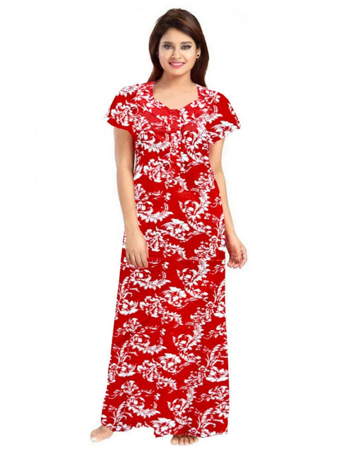 Generic Women's Cotton Printed Maxi Nighty (Red)