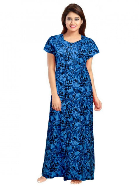 Generic Women's Cotton Printed Maxi Nighty (Blue)