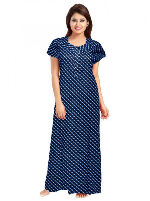 Generic Women's Cotton Printed Maxi Nighty (Blue)
