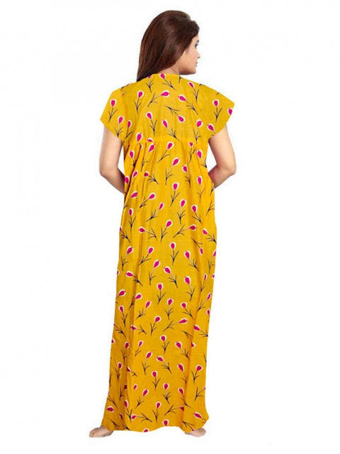 Generic Women's Cotton Printed Maxi Nighty (Yellow)