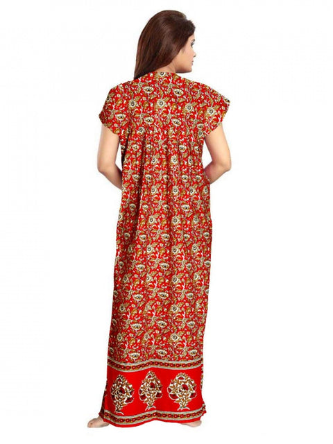 Generic Women's Cotton Printed Maxi Nighty (Red)