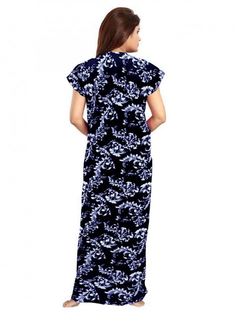 Generic Women's Cotton Printed Maxi Nighty (Blue)