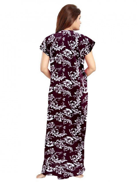 Generic Women's Cotton Printed Maxi Nighty (Wine)