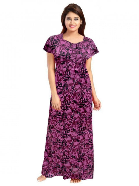 Generic Women's Cotton Printed Maxi Nighty (Wine)