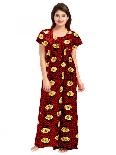 Generic Women's Cotton Printed Maxi Nighty (Maroon)