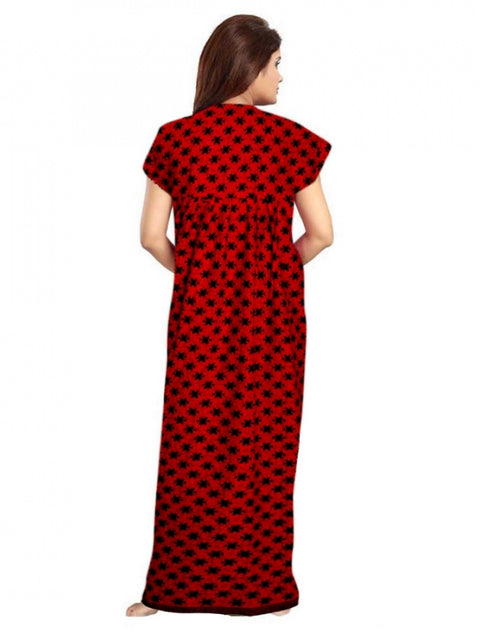 Generic Women's Cotton Printed Maxi Nighty (Red)