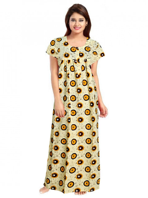 Generic Women's Cotton Printed Maxi Nighty (Off White)