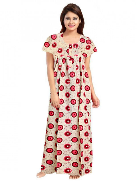 Generic Women's Cotton Printed Maxi Nighty (Red)