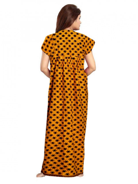 Generic Women's Cotton Printed Maxi Nighty (Mustard)