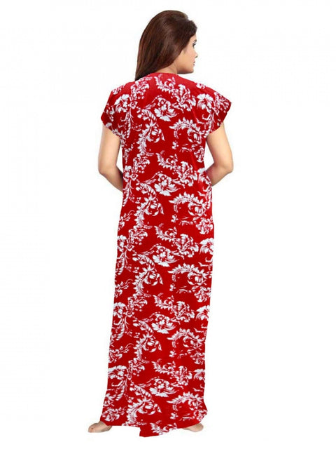 Generic Women's Cotton Printed Maxi Nighty (Red)