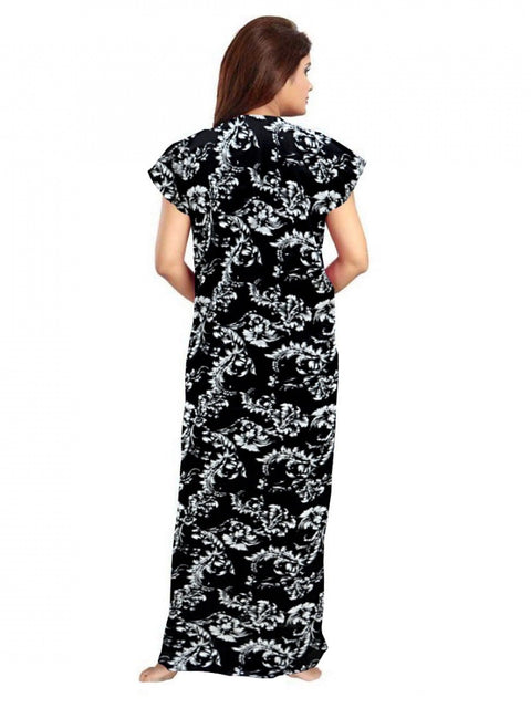 Generic Women's Cotton Printed Maxi Nighty (Black)