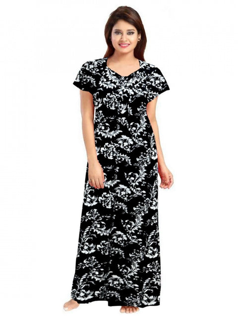 Generic Women's Cotton Printed Maxi Nighty (Black)