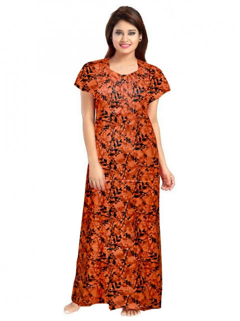 Generic Women's Cotton Printed Maxi Nighty (Orange)