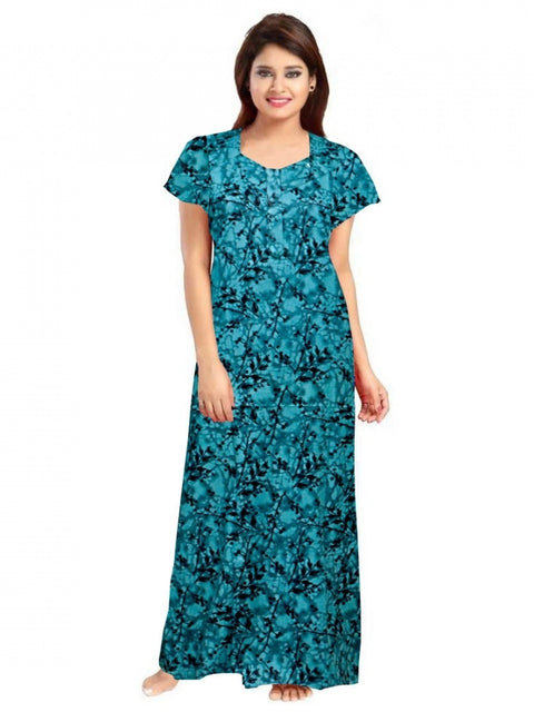 Generic Women's Cotton Printed Maxi Nighty (Blue)
