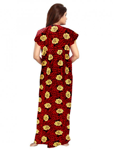 Generic Women's Cotton Printed Maxi Nighty (Maroon)