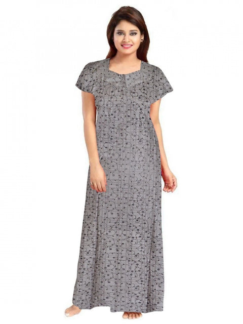 Generic Women's Cotton Printed Maxi Nighty (Grey)