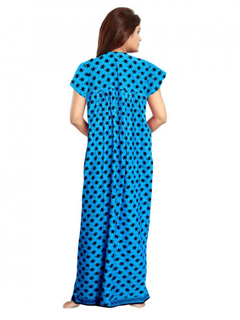 Generic Women's Cotton Printed Maxi Nighty (Aqua Blue)