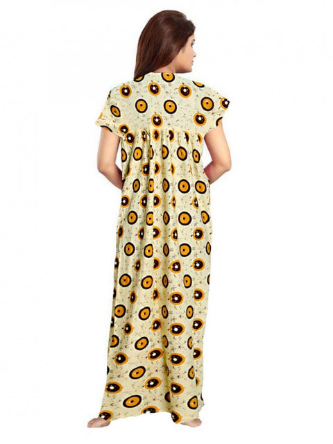 Generic Women's Cotton Printed Maxi Nighty (Off White)