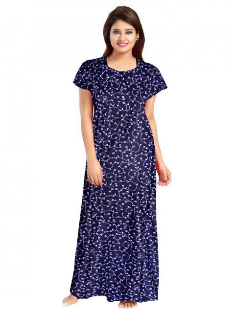 Generic Women's Cotton Printed Maxi Nighty (Blue)
