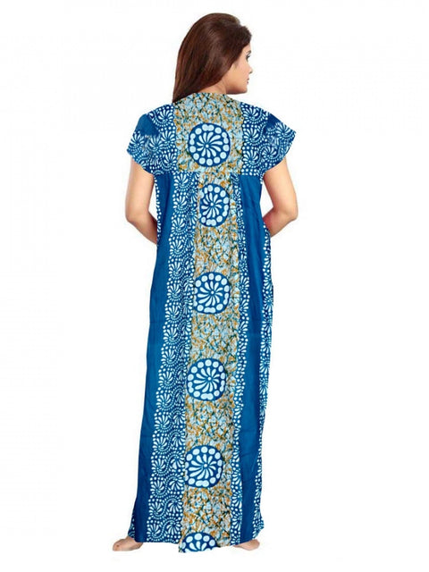 Generic Women's Cotton Printed Maxi Nighty (Blue)