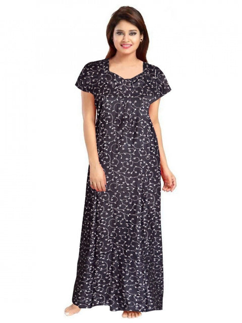 Generic Women's Cotton Printed Maxi Nighty (Grey)