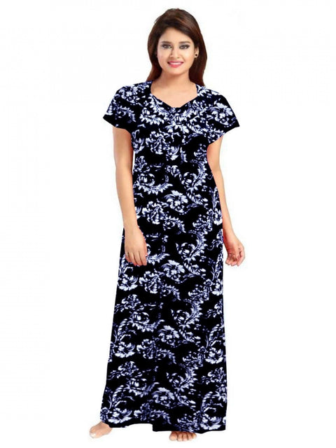 Generic Women's Cotton Printed Maxi Nighty (Blue)