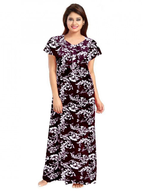 Generic Women's Cotton Printed Maxi Nighty (Wine)