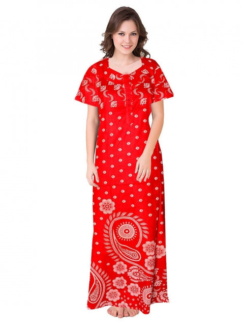 Generic Women's Cotton Printed Maxi Nighty (Red)