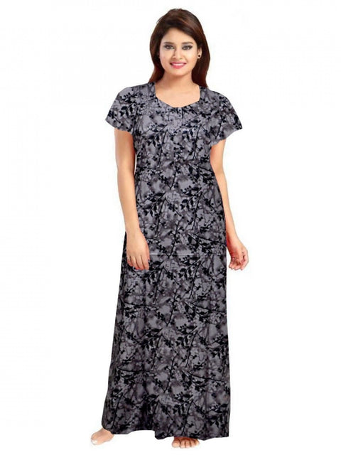 Generic Women's Cotton Printed Maxi Nighty (Grey)