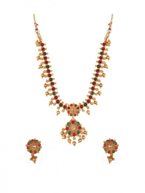 Generic Women's Elegent Brass Kempu Chain Jewellery Set (Multi Color, Free Size)